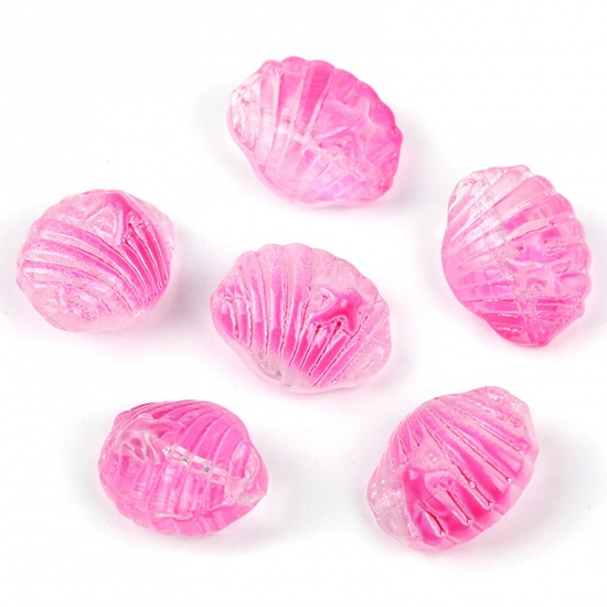 Picture of Lampwork Glass Beads Shell Dark Pink Gradient Color About 16.4mm x 12.8mm, Hole: Approx 1.1mm, 20 PCs