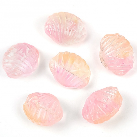 Picture of Lampwork Glass Beads Shell Pink & Yellow Gradient Color About 16.4mm x 12.8mm, Hole: Approx 1.1mm, 20 PCs