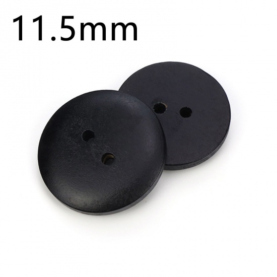Picture of Wood Sewing Buttons Scrapbooking 2 Holes Round Black 11.5mm Dia., 100 PCs