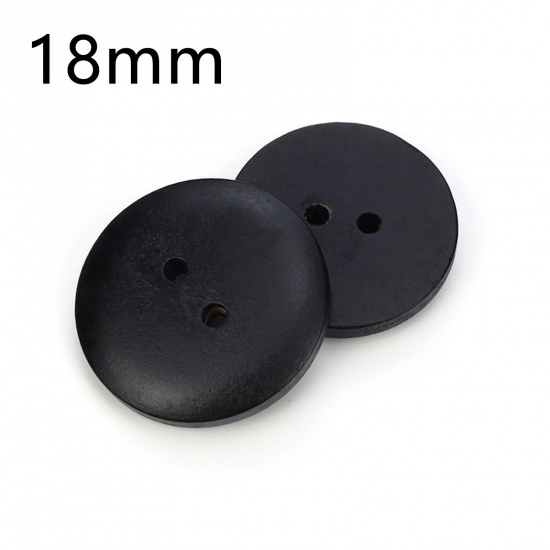 Picture of Wood Sewing Buttons Scrapbooking 2 Holes Round Black 18mm Dia., 100 PCs
