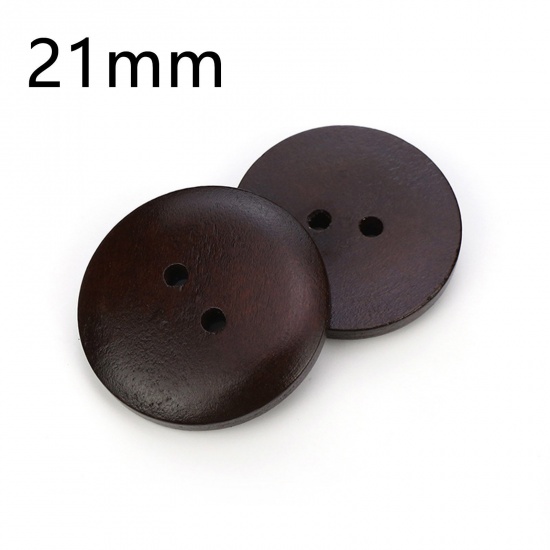 Picture of Wood Sewing Buttons Scrapbooking 2 Holes Round Dark Coffee 20mm Dia., 100 PCs