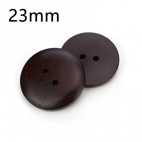 Picture of Wood Sewing Buttons Scrapbooking 2 Holes Round Dark Coffee 23mm Dia., 100 PCs