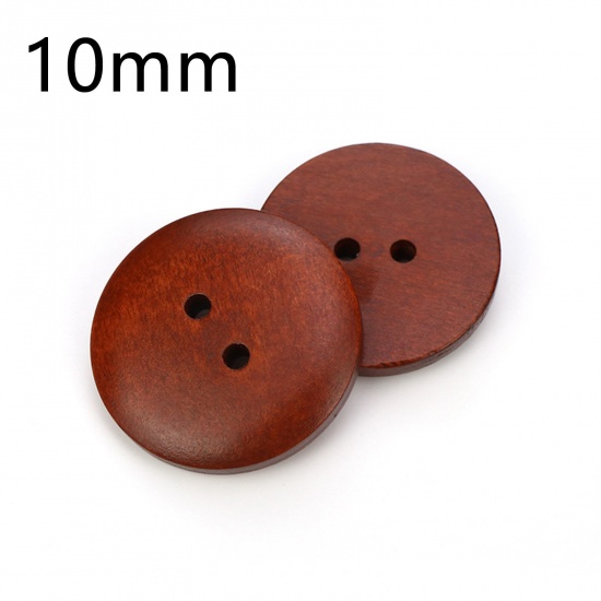 Picture of Wood Sewing Buttons Scrapbooking 2 Holes Round Brown Red 10mm Dia., 100 PCs