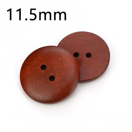 Picture of Wood Sewing Buttons Scrapbooking 2 Holes Round Brown Red 11.5mm Dia., 100 PCs