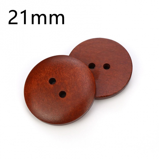 Picture of Wood Sewing Buttons Scrapbooking 2 Holes Round Brown Red 20mm Dia., 100 PCs