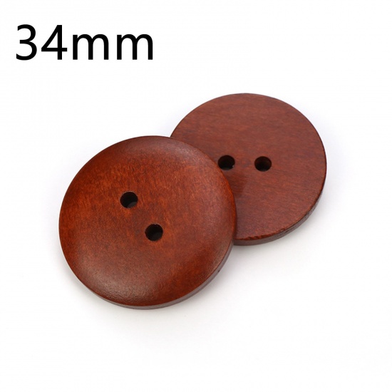 Picture of Wood Sewing Buttons Scrapbooking 2 Holes Round Brown Red 34mm Dia., 100 PCs