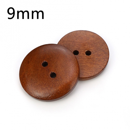 Picture of Wood Sewing Buttons Scrapbooking 2 Holes Round Coffee 9mm Dia., 100 PCs