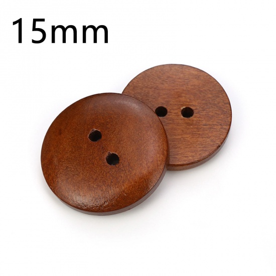 Picture of Wood Sewing Buttons Scrapbooking 2 Holes Round Coffee 15mm Dia., 100 PCs