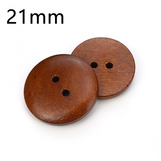 Picture of Wood Sewing Buttons Scrapbooking 2 Holes Round Coffee 20mm Dia., 100 PCs
