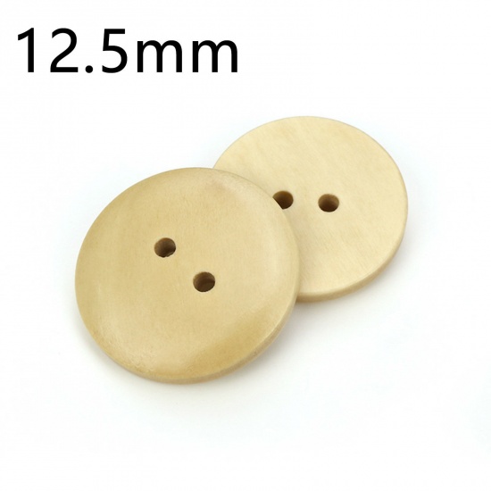 Picture of Wood Sewing Buttons Scrapbooking 2 Holes Round Beige 12.5mm Dia., 100 PCs