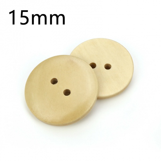Picture of Wood Sewing Buttons Scrapbooking 2 Holes Round Beige 15mm Dia., 100 PCs