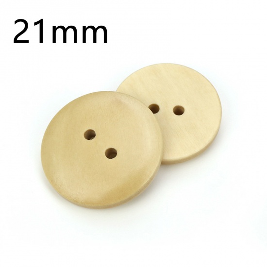 Picture of Wood Sewing Buttons Scrapbooking 2 Holes Round Beige 20mm Dia., 100 PCs