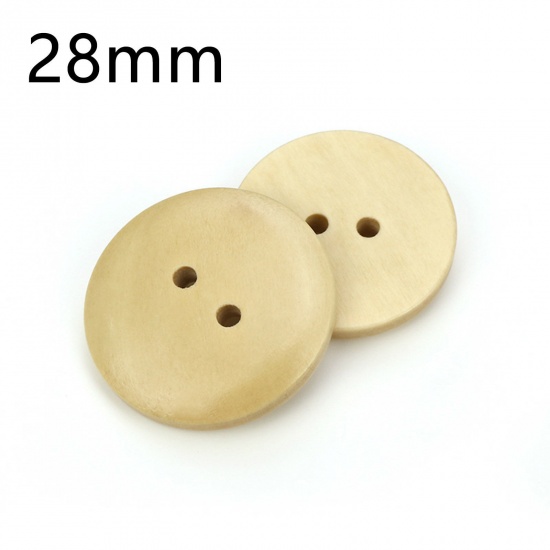 Picture of Wood Sewing Buttons Scrapbooking 2 Holes Round Beige 28mm Dia., 100 PCs