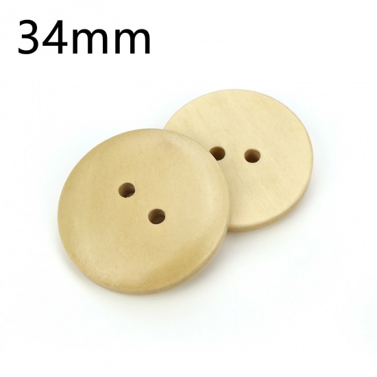 Picture of Wood Sewing Buttons Scrapbooking 2 Holes Round Beige 34mm Dia., 100 PCs