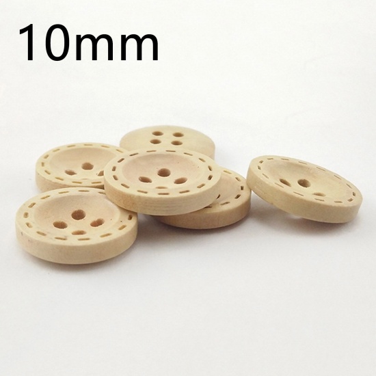 Picture of Wood Sewing Buttons Scrapbooking 4 Holes Round Beige 10mm Dia., 100 PCs