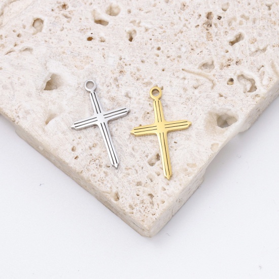 Picture of Eco-friendly 304 Stainless Steel Religious Charms 18K Gold Plated Cross 14mm x 22mm, 2 PCs