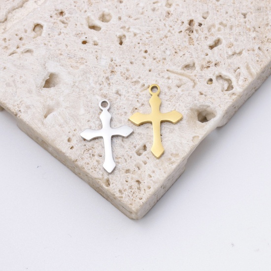 Picture of Eco-friendly 304 Stainless Steel Religious Charms 18K Gold Plated Cross 13mm x 19mm, 2 PCs