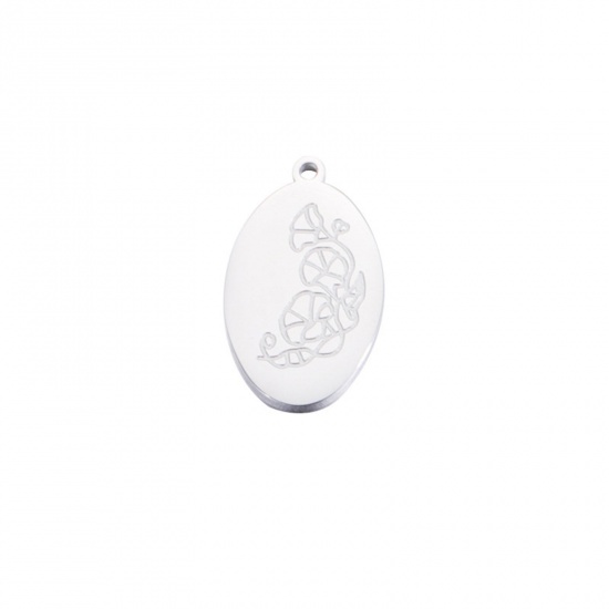 Bild von 1 Stück Umweltfreundlich 304 Edelstahl September Geburtsmonat Blume Charms Silberfarbe Oval Prunkwinde Blumen Spiegel 22mm x 14mm