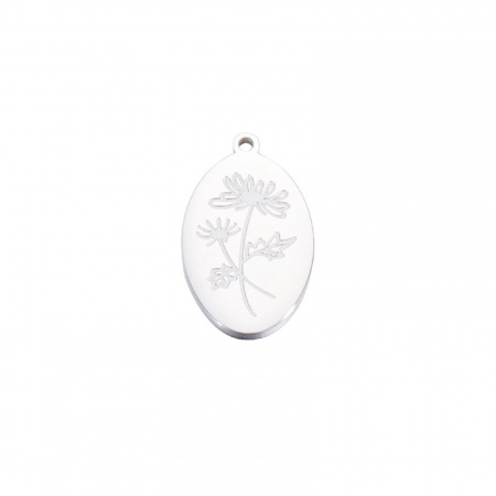 Immagine di 1 Pz Ecologico 304 Acciaio Inossidabile Novembre Fiore del Mese di Nascita Ciondoli Tono Argento Ovale Camelia Specchio 22mm x 14mm