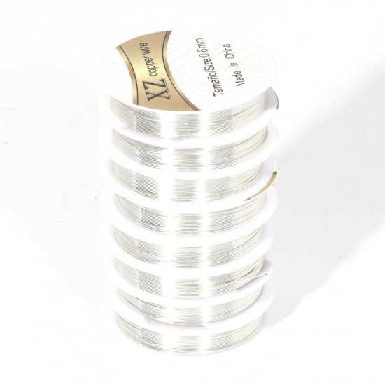 Immagine di Rame Filo per Perline Filo Corda Argento Placcato 0.6mm, (23 misura) 1 Rotolo (Circa 6 M/Rotolo)