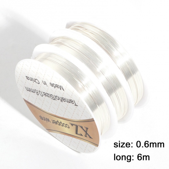 Immagine di Rame Filo per Perline Filo Corda Argento Placcato 0.6mm, (23 misura) 1 Rotolo (Circa 6 M/Rotolo)