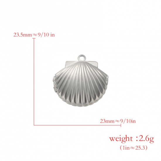 Picture of 304 Stainless Steel Picture Photo Frame Locket Charms Silver Tone Shell Can Open 23.5mm x 23mm, 2 PCs