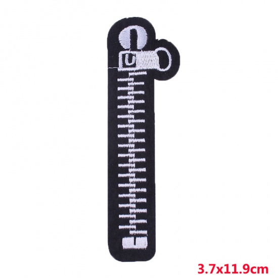 Picture of Polyester Embroidery Iron On Patches Appliques (With Glue Back) DIY Sewing Craft Clothing Decoration Black Zipper 11.9cm x 3.7cm, 5 PCs