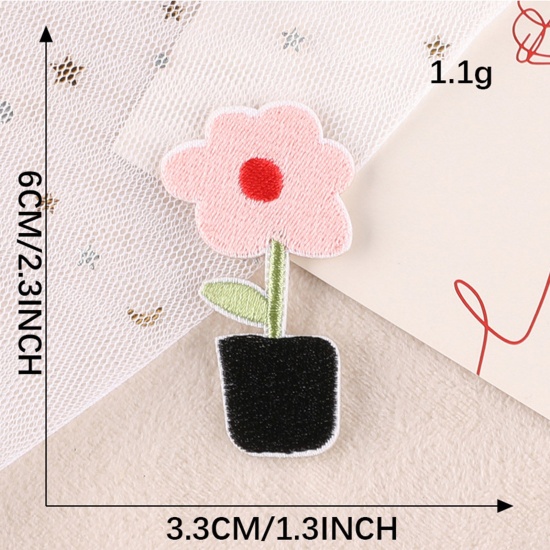 Picture of Polyester Embroidery Self-adhesive Patches Appliques DIY Sewing Craft Clothing Decoration Multicolor Flower 6cm x 3.3cm, 1 Piece