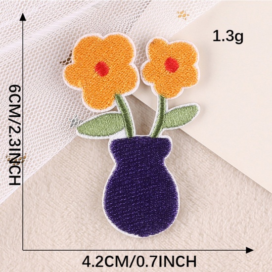 Picture of Polyester Embroidery Self-adhesive Patches Appliques DIY Sewing Craft Clothing Decoration Multicolor Flower 6cm x 4.2cm, 1 Piece