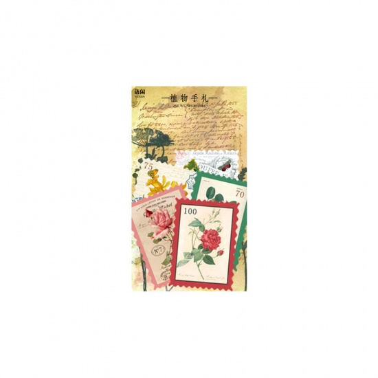 Picture of Paper Retro DIY Scrapbook Deco Stickers Multicolor Postage Stamp Flower 16cm x 9cm, 1 Set ( 60 PCs/Set)