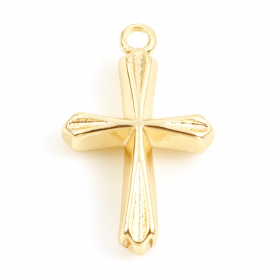 Picture of Brass Religious Charms 18K Real Gold Plated Cross 19mm x 12mm, 2 PCs                                                                                                                                                                                          