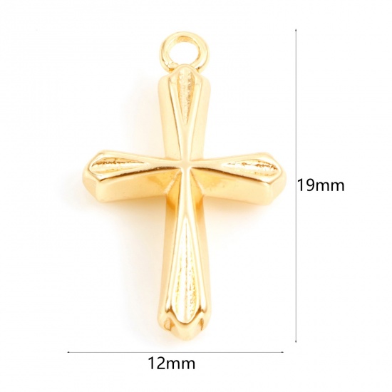 Picture of Brass Religious Charms 18K Real Gold Plated Cross 19mm x 12mm, 2 PCs