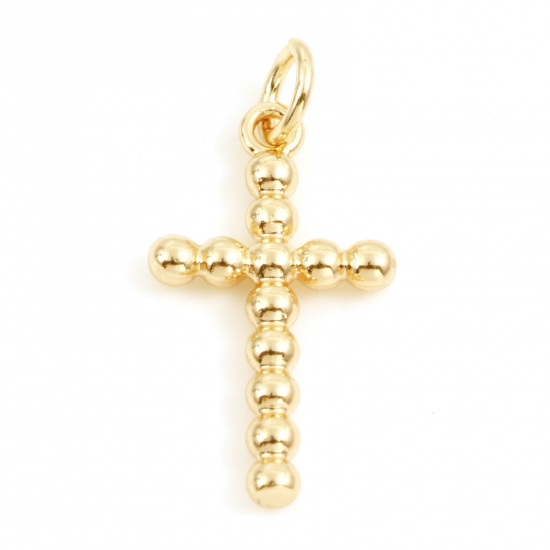 Picture of Brass Religious Charms 18K Real Gold Plated Cross 23.5mm x 11mm, 2 PCs