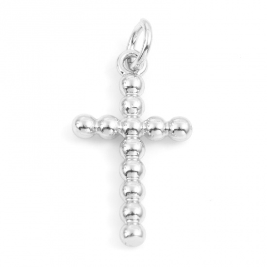 Picture of Brass Religious Charms Real Platinum Plated Cross 23.5mm x 11mm, 2 PCs