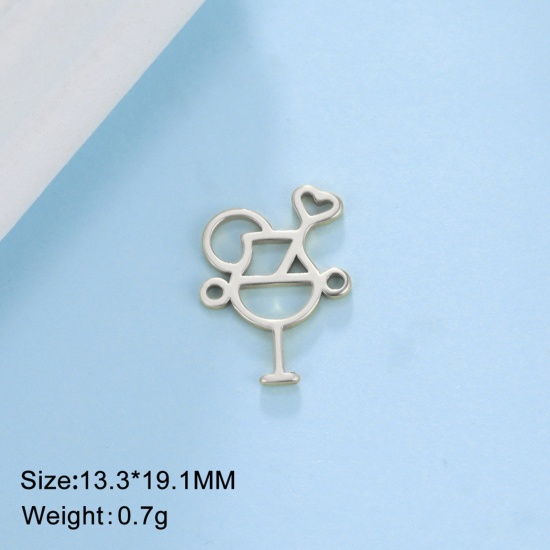 Picture of 304 Stainless Steel Connectors Charms Pendants Silver Tone Wine Glass 19mm x 13mm, 1 Piece