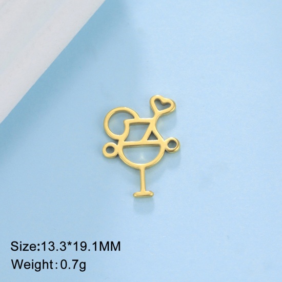 Picture of 304 Stainless Steel Connectors Charms Pendants 18K Gold Color Wine Glass 19mm x 13mm, 1 Piece