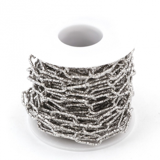 Picture of Eco-friendly 304 Stainless Steel Open Link Cable Chain Silver Tone 17x7mm, 1 Roll (Approx 5 M/Roll)