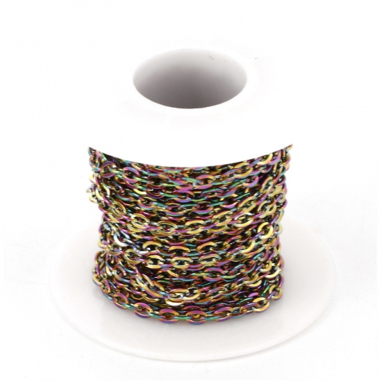 Picture of Eco-friendly Vacuum Plating 304 Stainless Steel Link Cable Chain Rainbow Color Plated 4x3mm, 1 Roll (Approx 5 M/Roll)