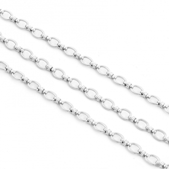 Picture of Eco-friendly 304 Stainless Steel Link Cable Chain Silver Tone 9x7mm 8x4mm, 1 Piece (Approx 1 M/Piece)