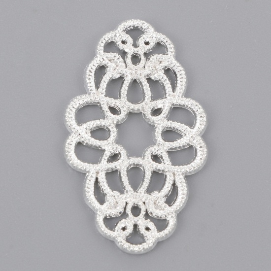 Image de Connecteurs en Alliage de Zinc Ovale Argenté Fleurs Creuses 3.1cm x 1.8cm, 20 Pcs