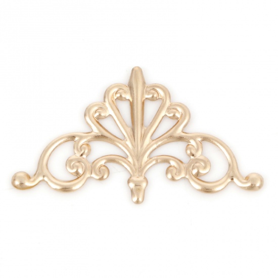 Picture of Brass Filigree Stamping Embellishments Triangle Fleur-De-Lis KC Gold Plated 28mm x 16mm, 20 PCs                                                                                                                                                               
