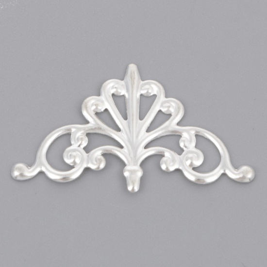 Picture of Brass Filigree Stamping Embellishments Triangle Fleur-De-Lis Silver Plated 28mm x 16mm, 20 PCs                                                                                                                                                                