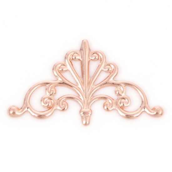 Picture of Brass Filigree Stamping Embellishments Triangle Fleur-De-Lis Rose Gold 28mm x 16mm, 20 PCs                                                                                                                                                                    