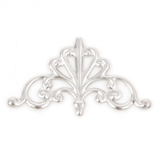 Picture of Brass Filigree Stamping Embellishments Triangle Fleur-De-Lis Silver Tone 28mm x 16mm, 20 PCs                                                                                                                                                                  