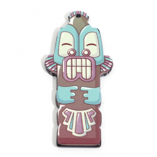 Picture of Acrylic African Tribal Ethnic Jewelry Pendants Face Multicolor 5.5cm x 2.6cm, 5 PCs