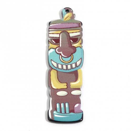 Picture of Acrylic African Tribal Ethnic Jewelry Pendants Face Multicolor 5.9cm x 1.7cm, 5 PCs