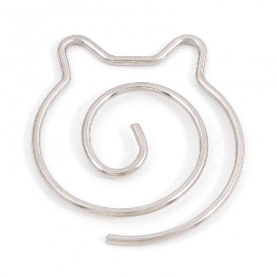 合金 編み針 猫 シルバートーン 螺旋 3.9cm x 3.3cm、 5 個 の画像