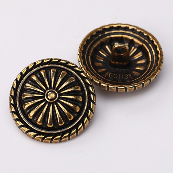 Picture of Alloy Metal Sewing Shank Buttons Single Hole Gold Tone Antique Gold Round Flower 15mm Dia., 5 PCs