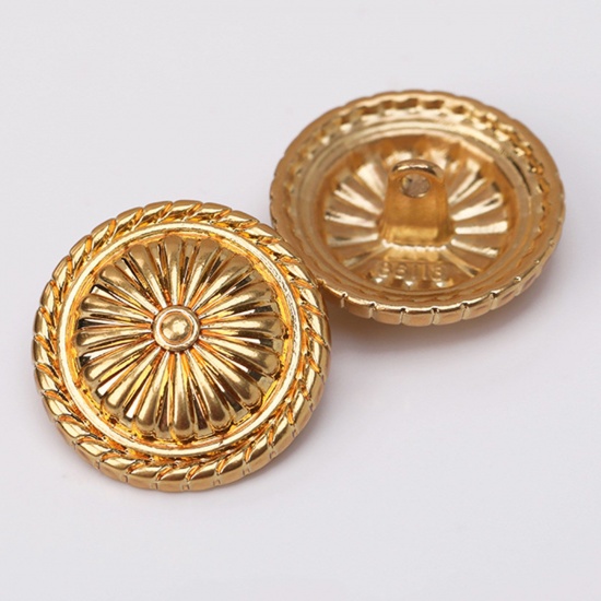Picture of Alloy Metal Sewing Shank Buttons Single Hole Gold Plated Round Flower 15mm Dia., 5 PCs