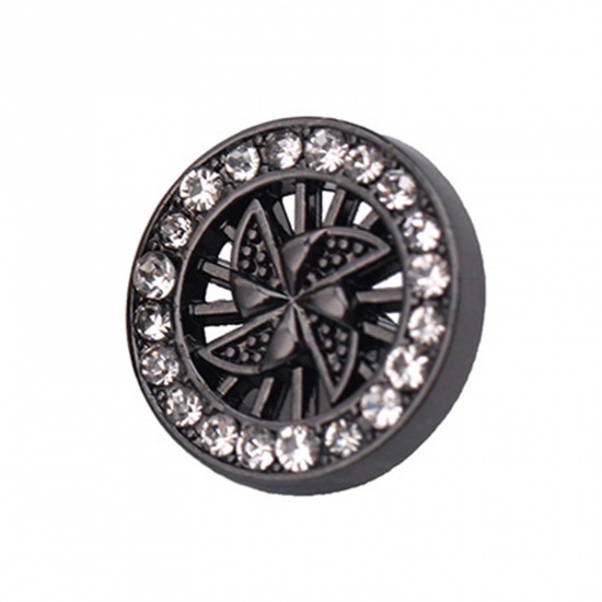Picture of Alloy Metal Sewing Shank Buttons Single Hole Gunmetal Windmill Clear Rhinestone 11mm Dia., 10 PCs
